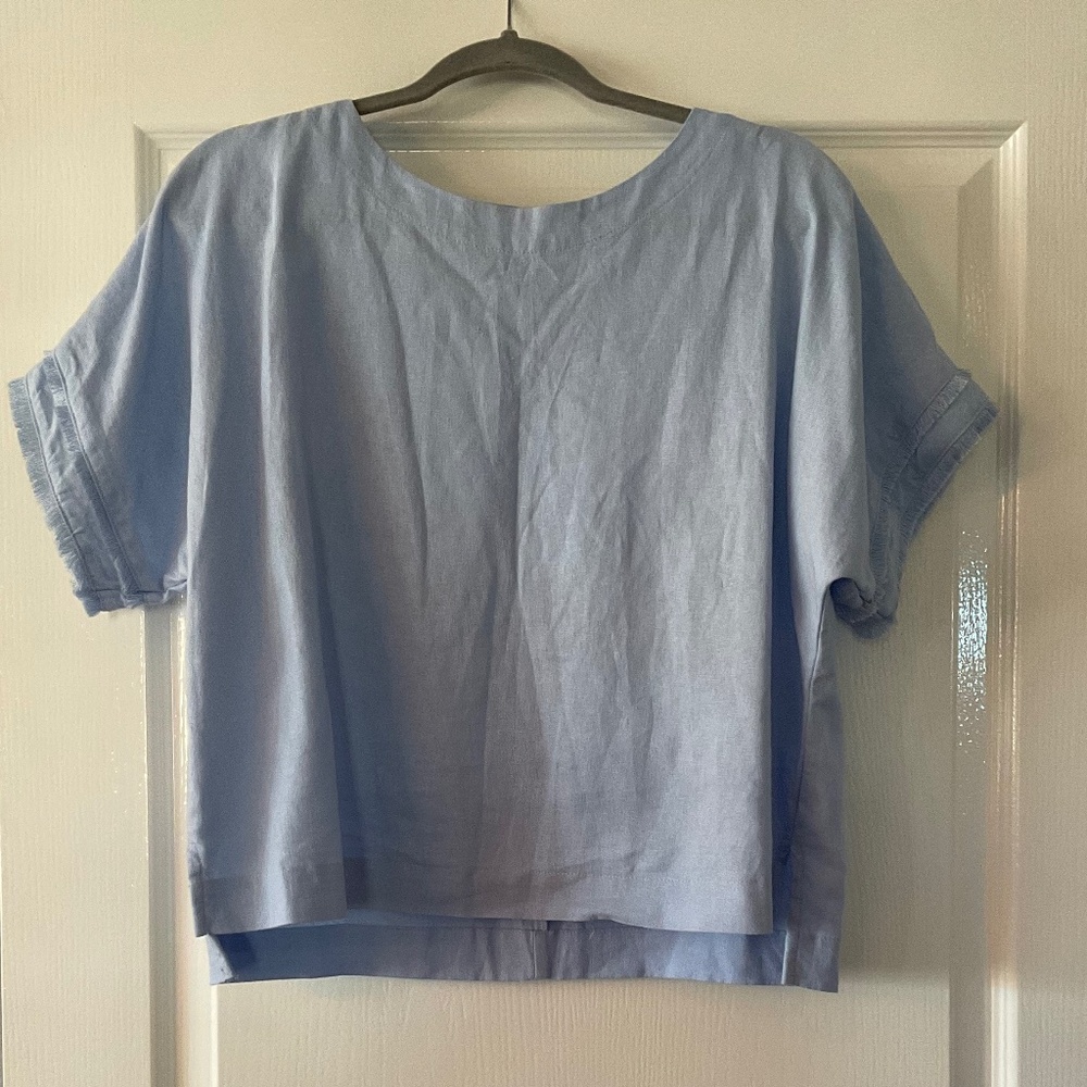 Anne Klein linen blend soft blue blouse, medium